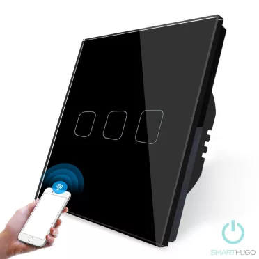 3 Körös Fekete Wifi Villanykapcsoló Fa mintás  gombbal